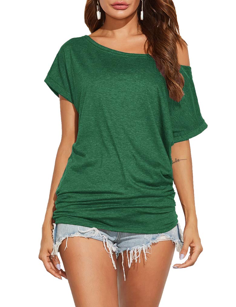 Poetsky Short Sleeve Blouses for Women Summer Going Out Tee Shirts for Juniors, Green, XL - Image 1